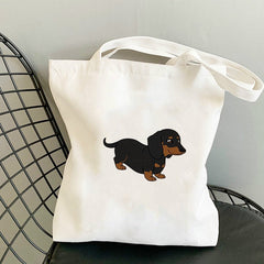 Cute Hot Dog Dog Tote Bag – Funny Dachshund Reusable Canvas Shopping Bag-0
