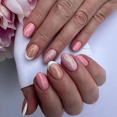 24 Pcs Almond Press On Acrylic Nails – Long French Ballerina Tips-0