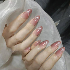 24 Pcs Almond Press On Acrylic Nails – Long French Ballerina Tips-2