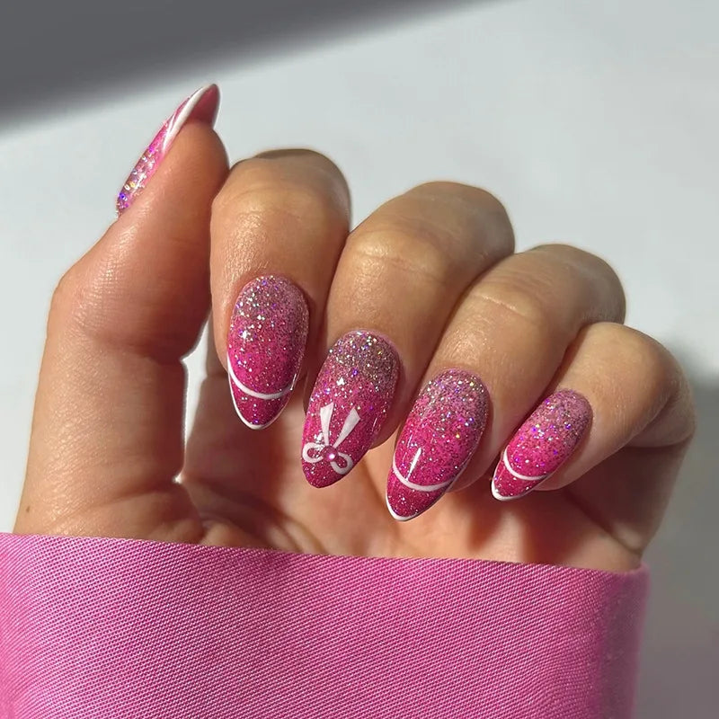 24 Pcs Almond Press On Acrylic Nails – Long French Ballerina Tips-3