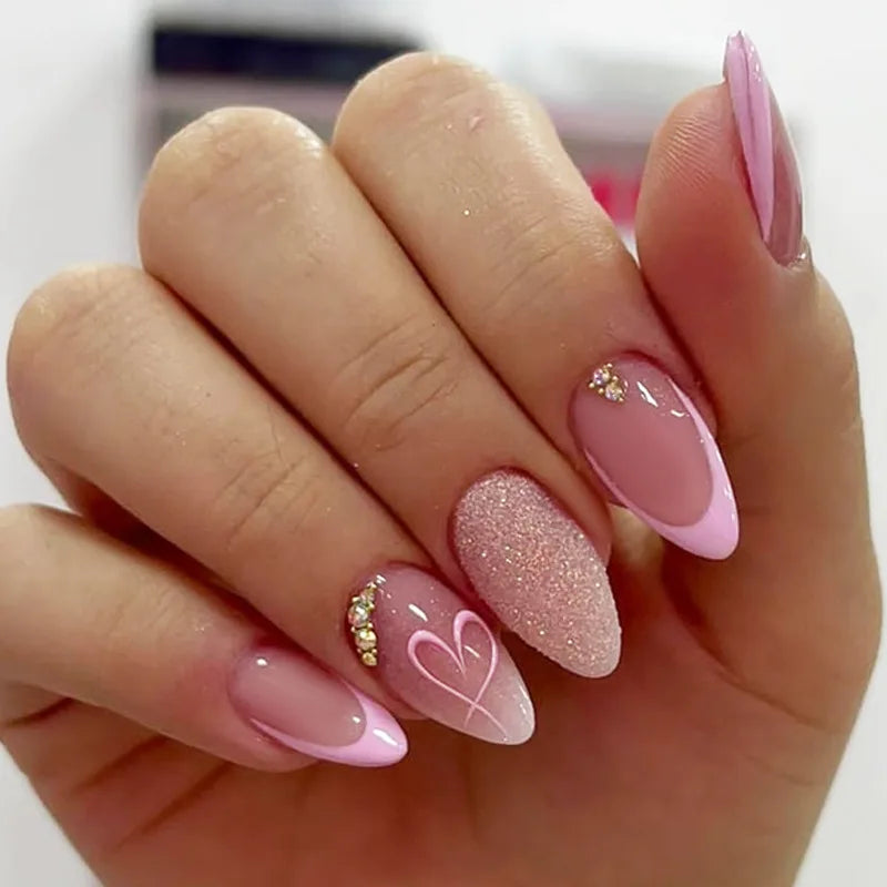 24 Pcs Almond Press On Acrylic Nails – Long French Ballerina Tips-4