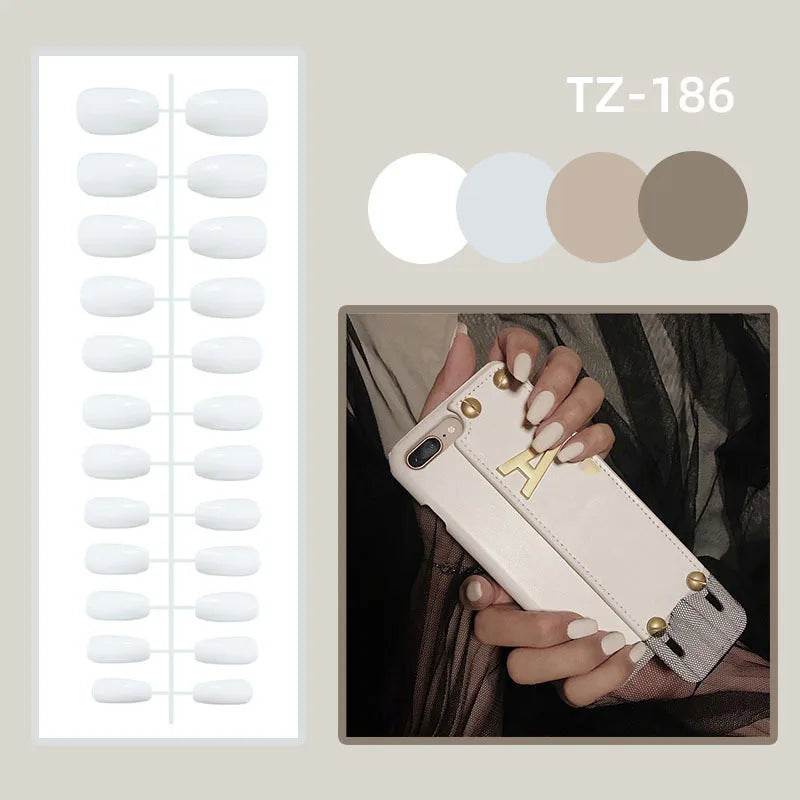 24 Pcs Almond Press On Acrylic Nails – Long French Ballerina Tips-5