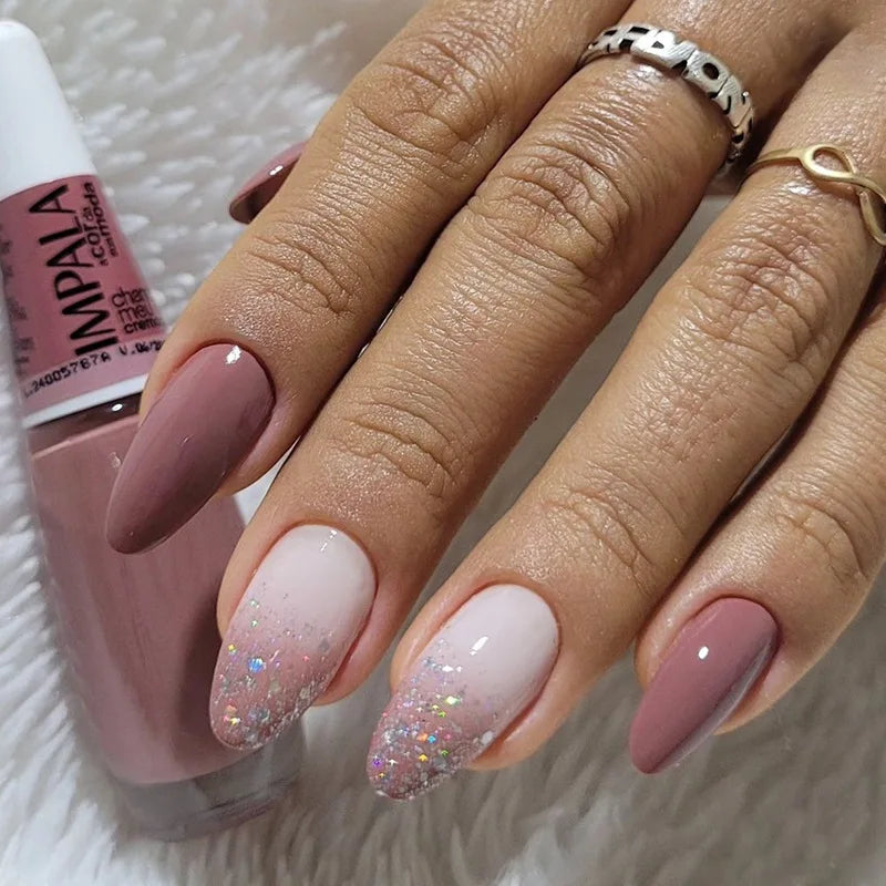 24 Pcs Almond Press On Acrylic Nails – Long French Ballerina Tips-8