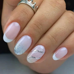 24 Pcs Almond Press On Acrylic Nails – Long French Ballerina Tips-11