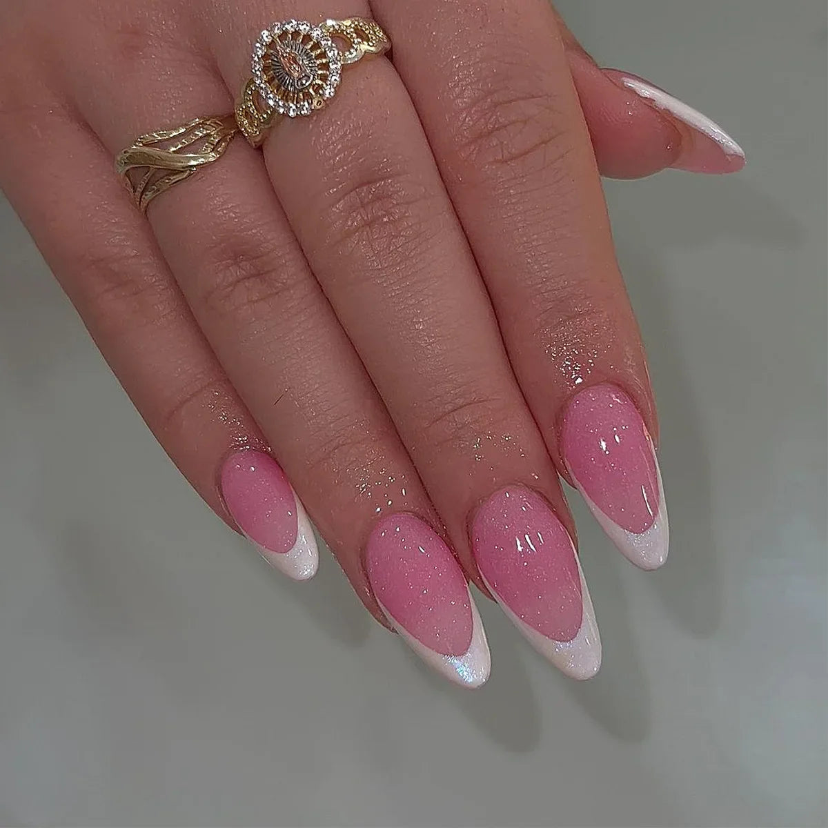 24 Pcs Almond Press On Acrylic Nails – Long French Ballerina Tips-6