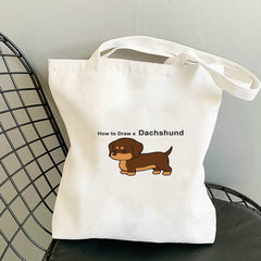 Cute Hot Dog Dog Tote Bag – Funny Dachshund Reusable Canvas Shopping Bag-0