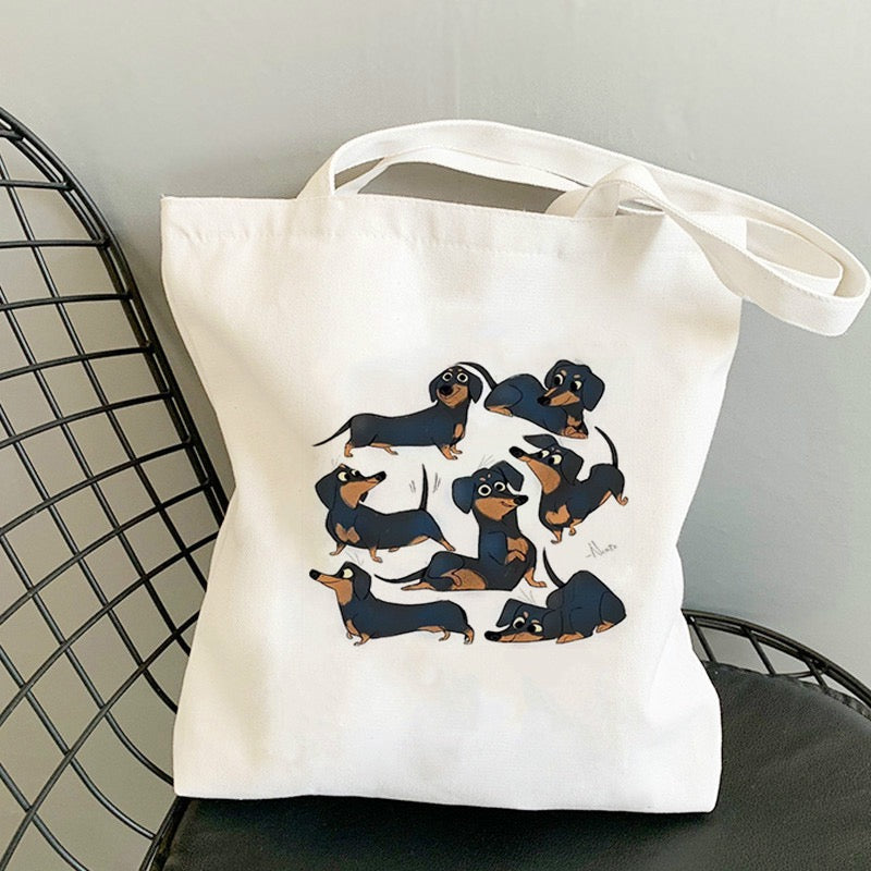 Cute Hot Dog Tote Bag – Funny Dachshund Reusable Canvas Shopping Bag-0