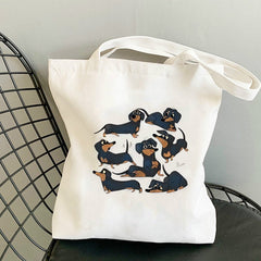 Cute Hot Dog Tote Bag – Funny Dachshund Reusable Canvas Shopping Bag-0