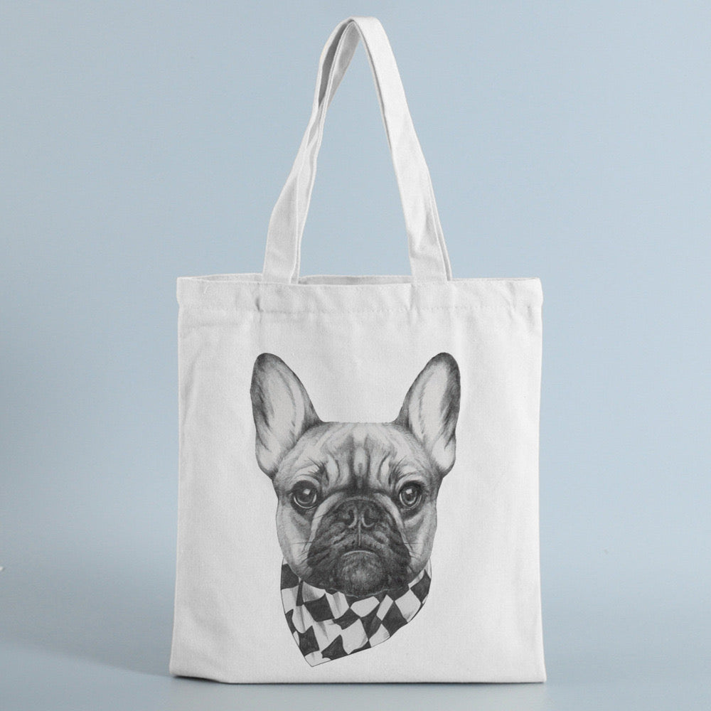 French Bulldog Tote Bag – Cute Dog Print Canvas Shopping Bag-0