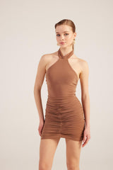 Rachel Brown Leopard Print Halter Neck Mini Women Dress-0