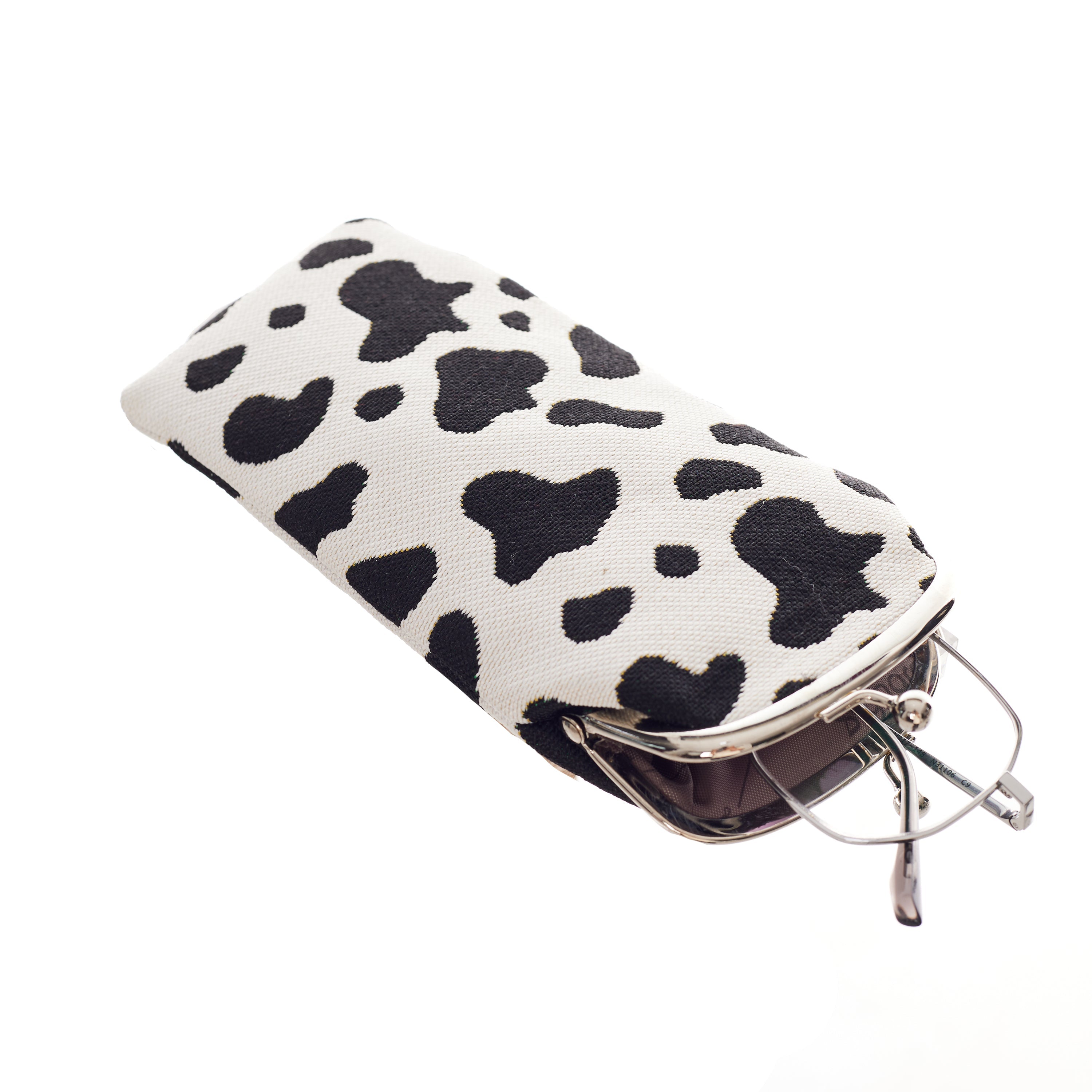 Trendy Cow Print Glasses Pouch – Small Eyeglass Case with Clasp Closure-1