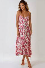 Aftershock London Pink Midi Dress – Leaf Print with Lace-Up Back-0