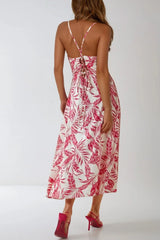 Aftershock London Pink Midi Dress – Leaf Print with Lace-Up Back-2
