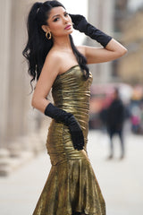 Gold Bandeau Ruched Midi Dress – Cocktail Style-3