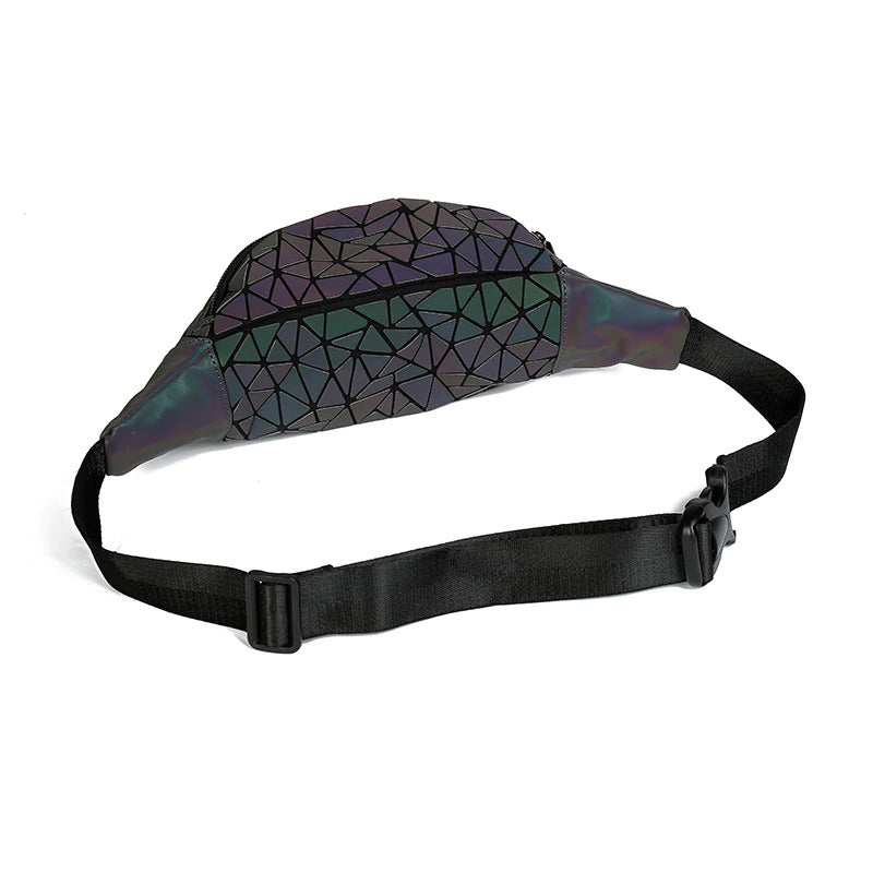Bismuth Pattern waist Bumbag – Reflective Rainbow & Black Patent Festival Bag-4