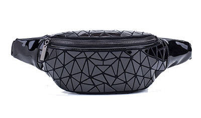 Bismuth Pattern waist Bumbag – Reflective Rainbow & Black Patent Festival Bag-2