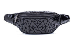 Bismuth Pattern waist Bumbag – Reflective Rainbow & Black Patent Festival Bag-2