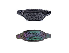 Bismuth Pattern waist Bumbag – Reflective Rainbow & Black Patent Festival Bag-0
