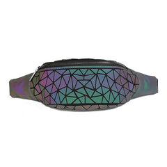 Bismuth Pattern waist Bumbag – Reflective Rainbow & Black Patent Festival Bag-1