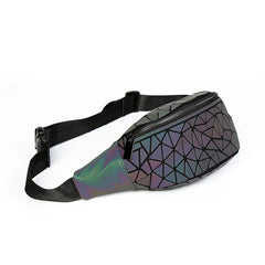 Bismuth Pattern waist Bumbag – Reflective Rainbow & Black Patent Festival Bag-3
