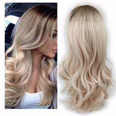 Women’s Blonde Ombre Long Curly Wig – Black Root, Heat-Resistant-2