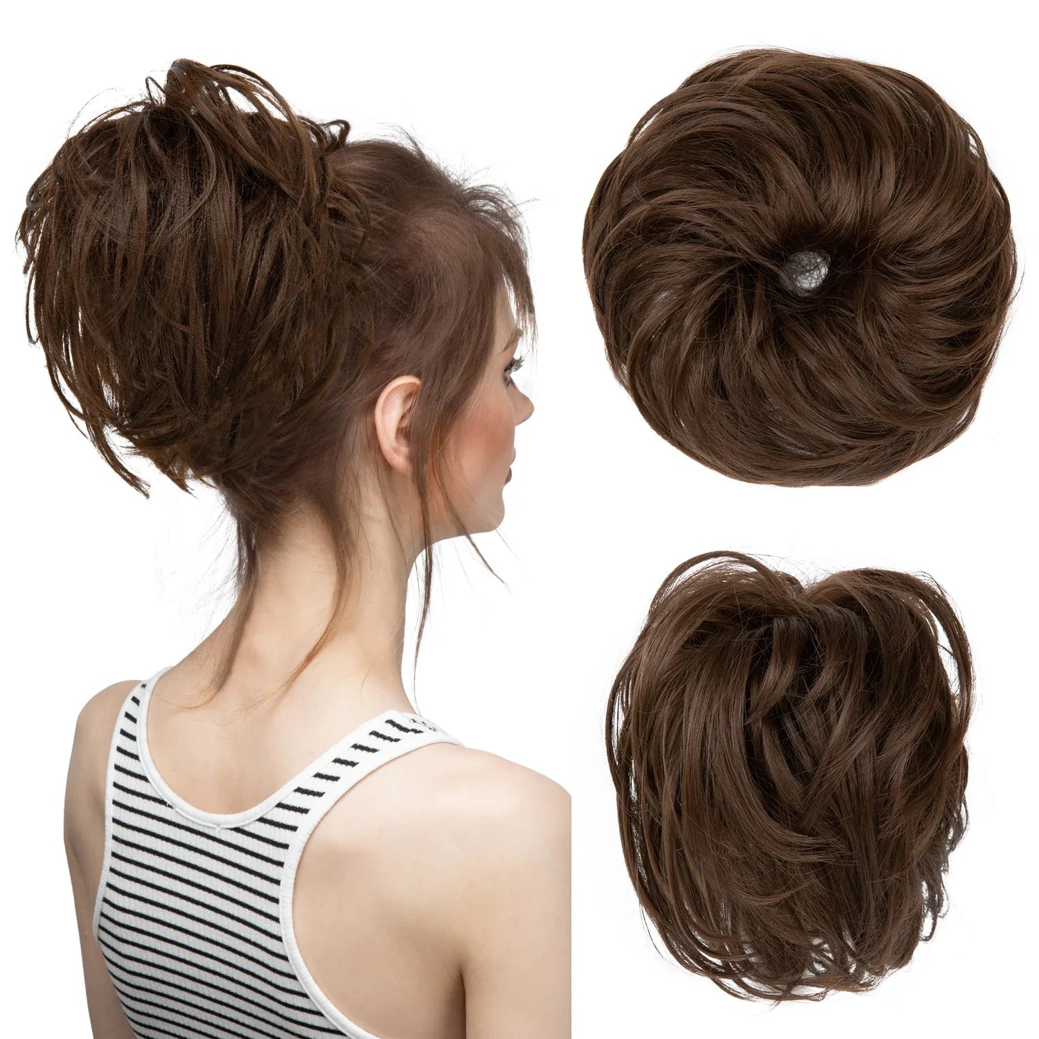Elegant Curly Messy Bun Hairpiece Scrunchie-9