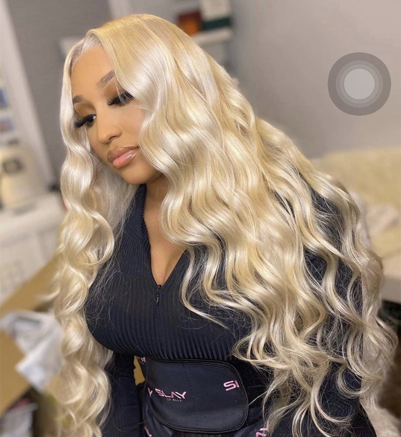 Long Curly Light Gold Wig – Big Wave Style with Long Bangs-1