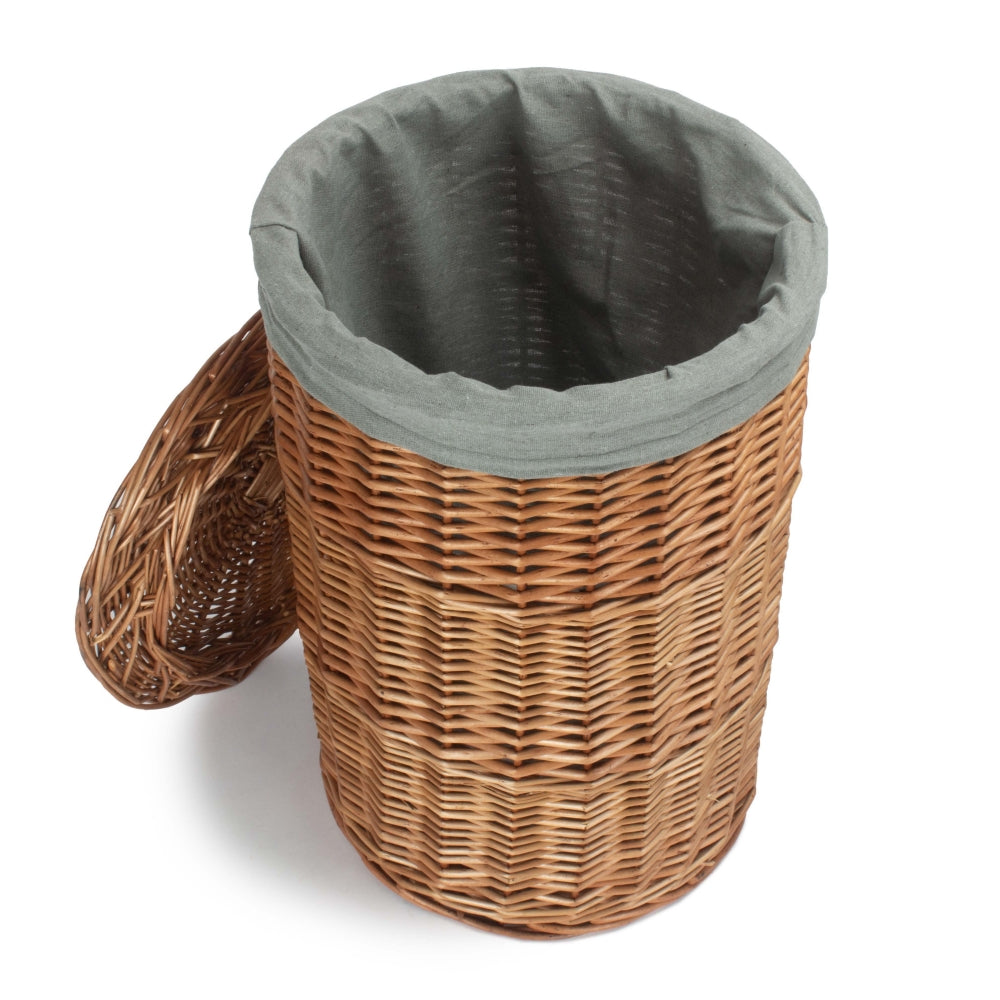 Round Linen Wicker Laundry Basket – Willow Frame with Lining-2