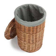 Round Linen Wicker Laundry Basket – Willow Frame with Lining-2