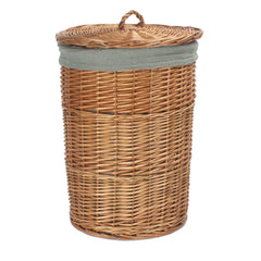 Round Linen Wicker Laundry Basket – Willow Frame with Lining-3