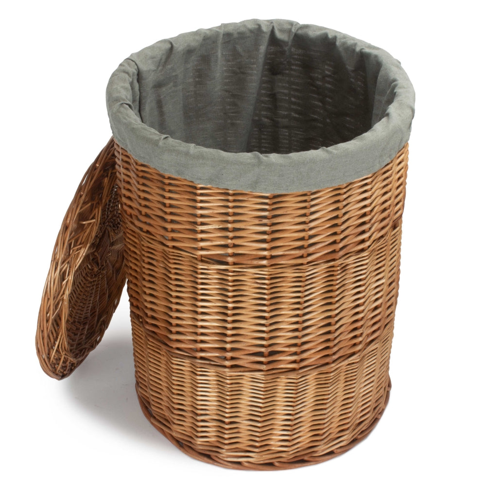 Round Linen Wicker Laundry Basket – Willow Frame with Lining-4