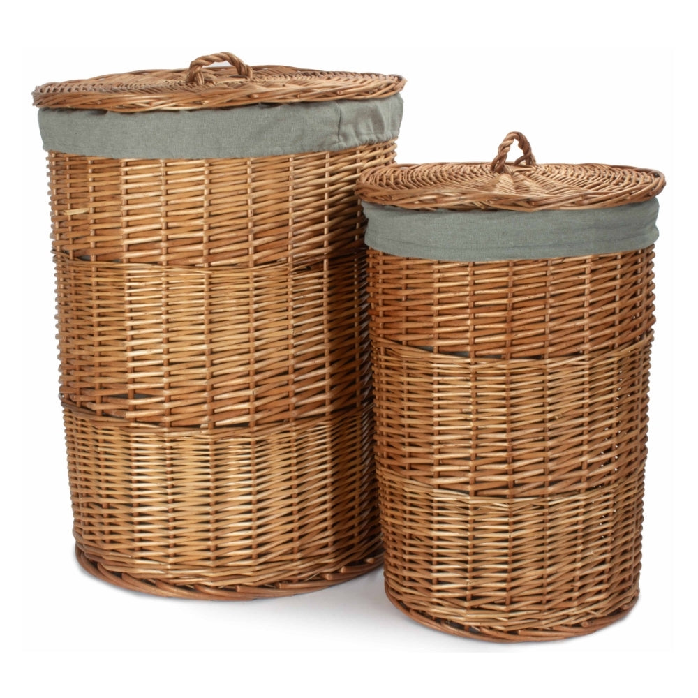 Round Linen Wicker Laundry Basket – Willow Frame with Lining-0