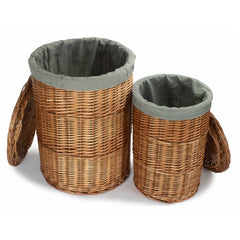 Round Linen Wicker Laundry Basket – Willow Frame with Lining-1