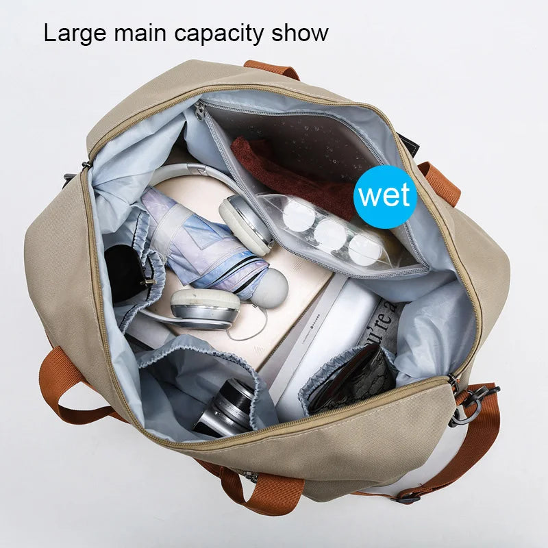 Nylon Travel Gym Duffel Bag Khaki-3