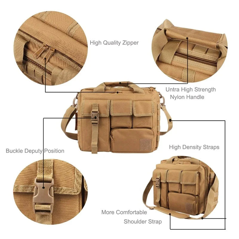 Tactical MOLLE Laptop Shoulder Bag – Oxford Fabric Khaki Handbag-1