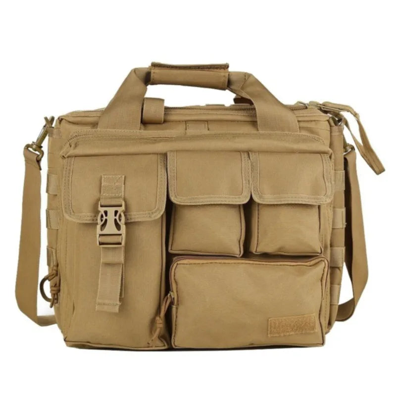 Tactical MOLLE Laptop Shoulder Bag – Oxford Fabric Khaki Handbag-0