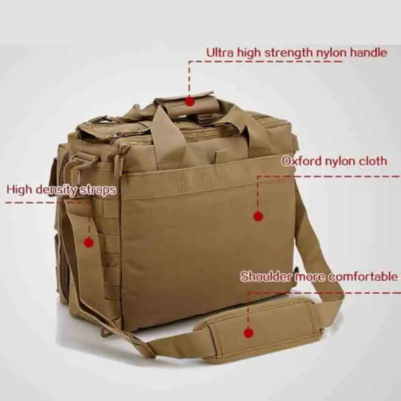 Tactical MOLLE Laptop Shoulder Bag – Oxford Fabric Khaki Handbag-4