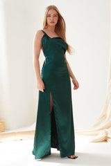Roya Emerald Green Backless Maxi Dress – Satin Evening Gown-1