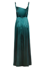 Roya Emerald Green Backless Maxi Dress – Satin Evening Gown-2