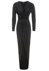 Bianca Black Twist Front Midi Dress – Plunge V-Neck Bodycon-0