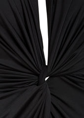 Bianca Black Twist Front Midi Dress – Plunge V-Neck Bodycon-2