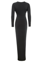 Bianca Black Twist Front Midi Dress – Plunge V-Neck Bodycon-3