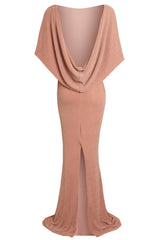 Mocha Backless Maxi Dress – Cowl Back Evening Gown-2