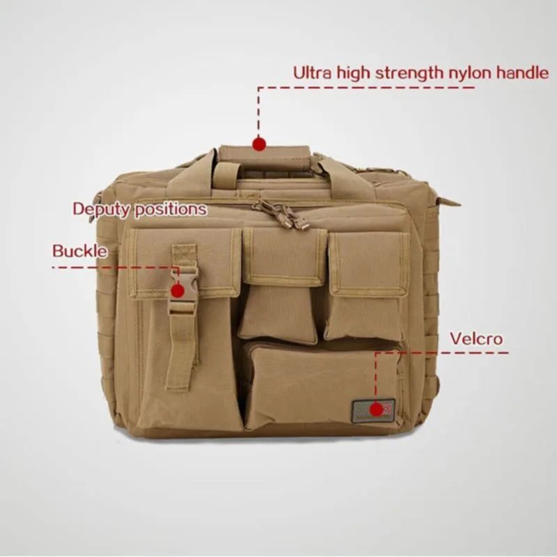 Tactical MOLLE Laptop Shoulder Bag – Oxford Fabric Khaki Handbag-3
