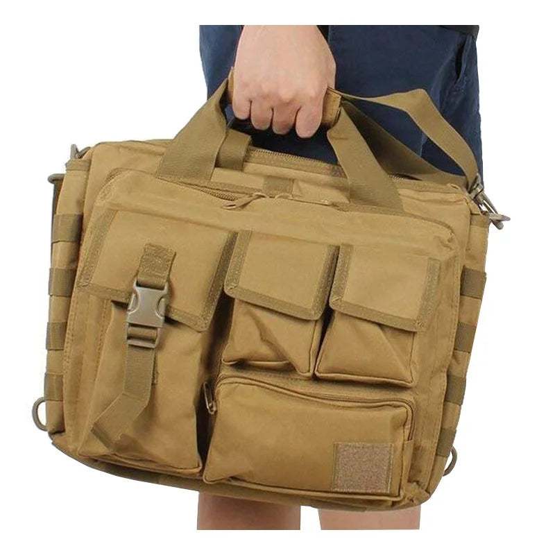 Tactical MOLLE Laptop Shoulder Bag – Oxford Fabric Khaki Handbag-2