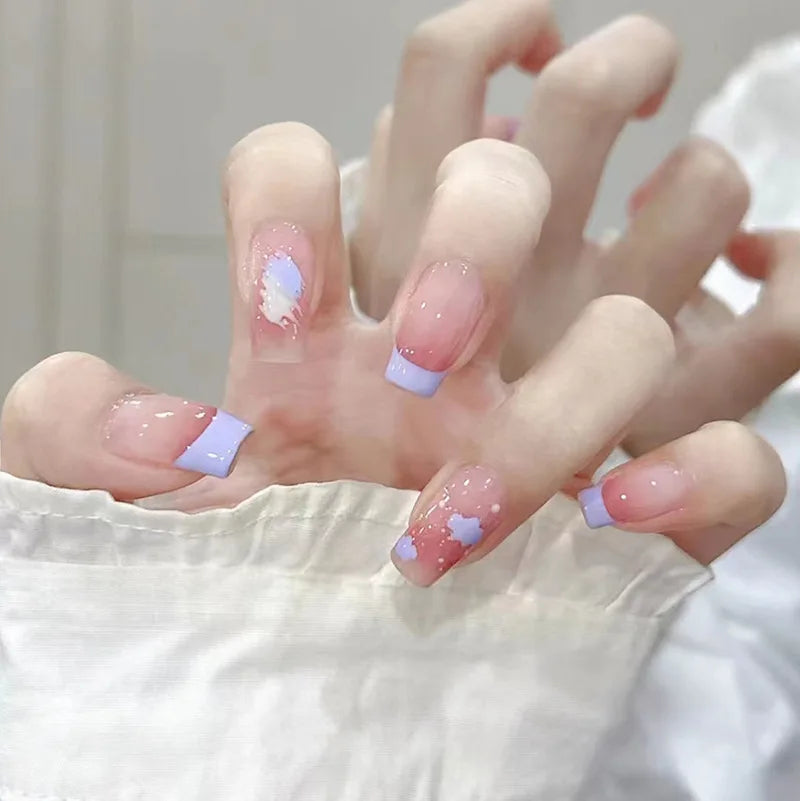 24Pcs Coffin Fake Nail Tips – Red Butterfly Camellia Ballerina Nails-18