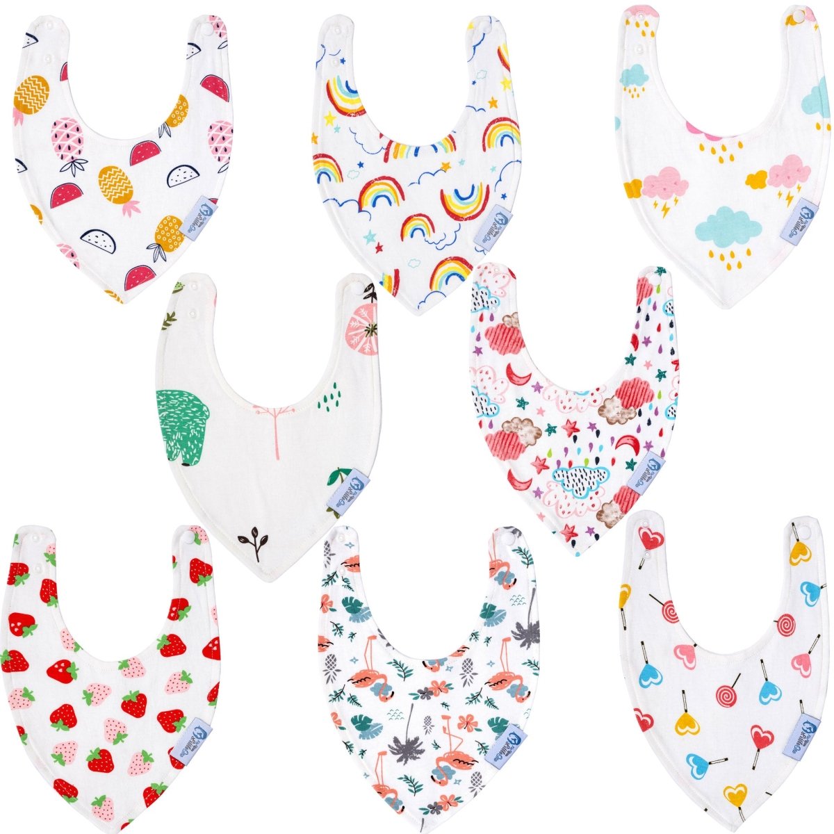 Baby Bandana Dribble Bibs Cotton Pack Of 8 - Girls & Boys-0