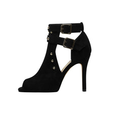 Bad Girl Black Buckle Strap Cutout Boots-1