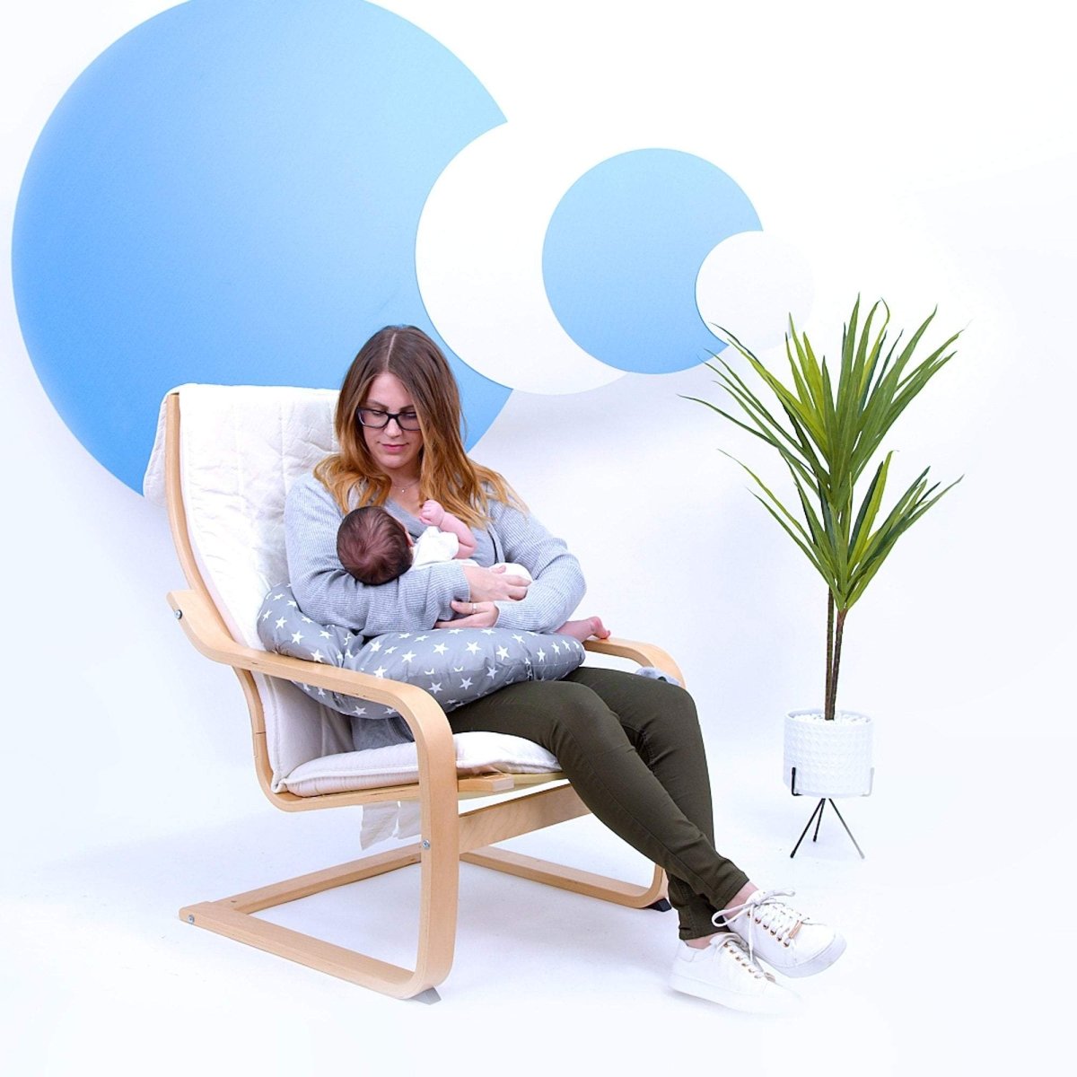Breast Feeding Maternity Nursing Pillow - Grey with Stars-4