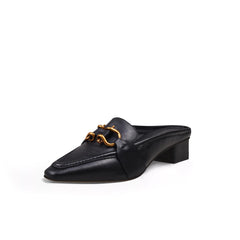 Classic Chain Slip-On Mules for Women | Vintage Leather Mules by Jady Rose-1